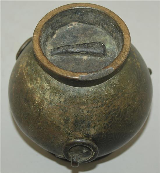 A Chinese bronze and silver inlaid ovoid jar, 16th / 17th century, 10.5cm